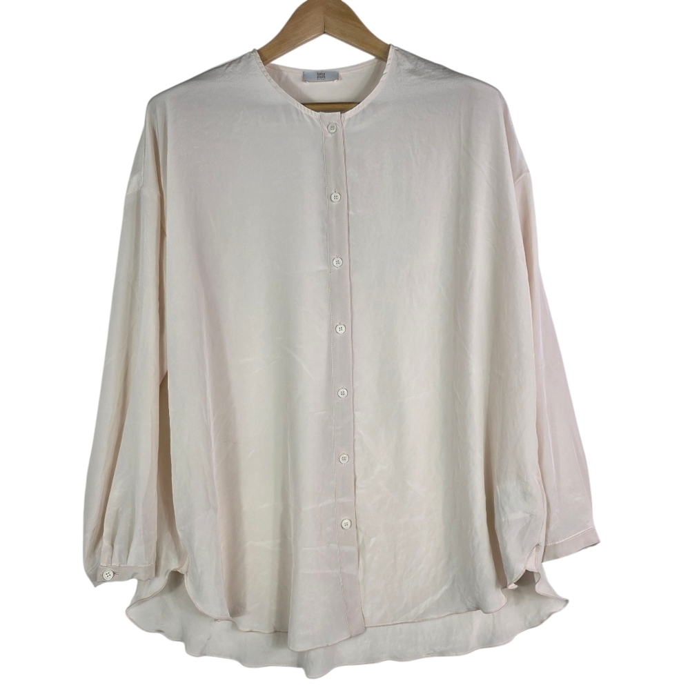 Riani relaxed fit buttondown collarless LS blouse